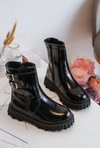 Children's Glossy Boots with Buckles Black Chloraia