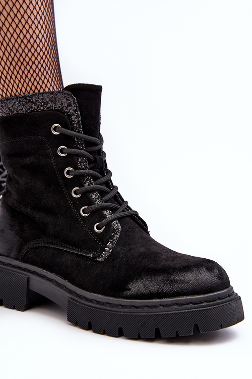 Women's Decorated Lace-up Ankle Boots Black Santelia