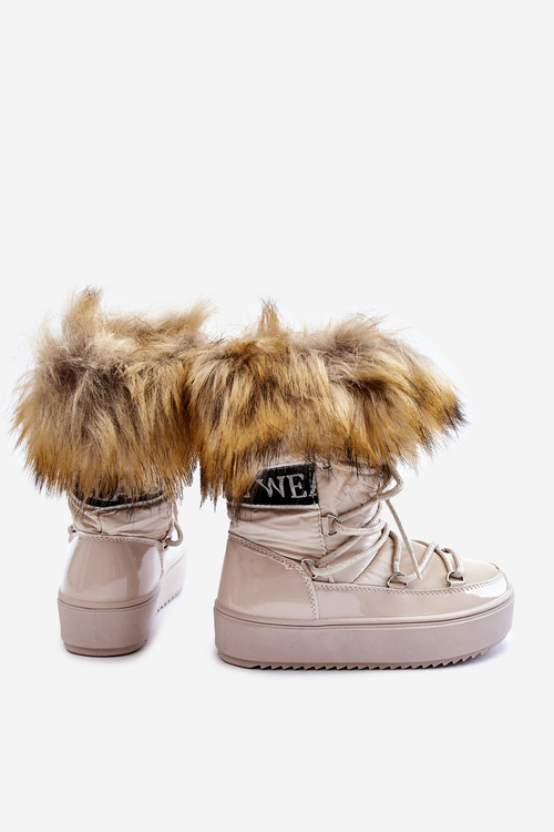 Warm Lace Up Snow Boots Beige Colioris