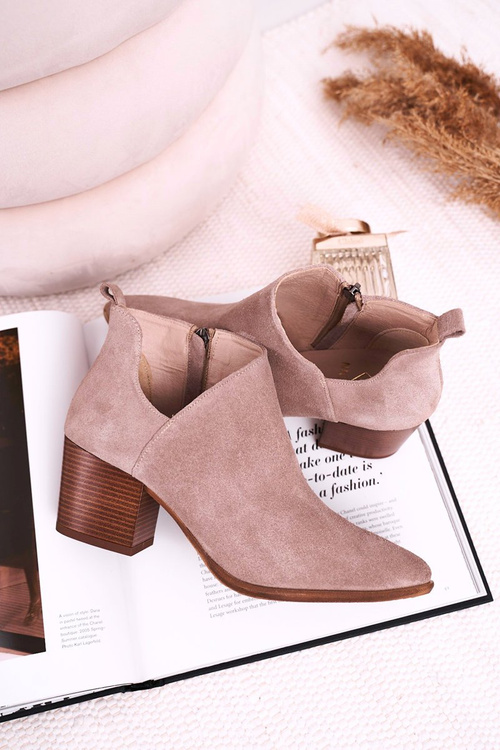 Women's Boots With A Cut On Block Heel Suede Cappuccino Lawrence
