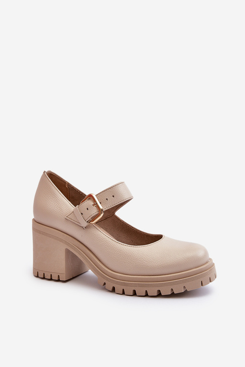 Zazoo 20166 Leather Beige Court Shoes