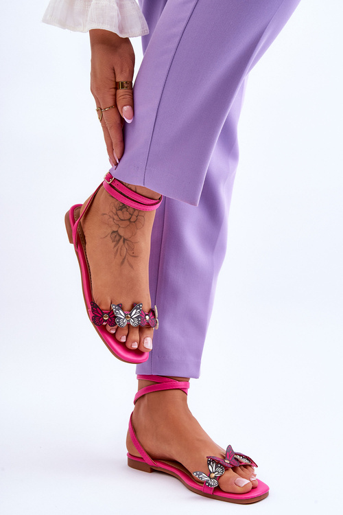 Sandały Damskie Ozdobne Motyle Fuksja Jeane