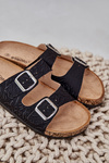 Fabric Slippers On Cork Sole With Buckles Black Atera