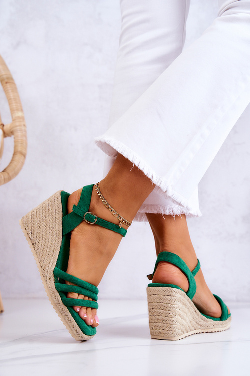 Suede Wedge Sandals Green Louisiana