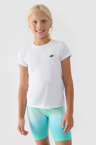 Dziewczęcy T-shirt Gładki Bawełniany Biały 4F 4FJWMM00TTSHF1658-10S