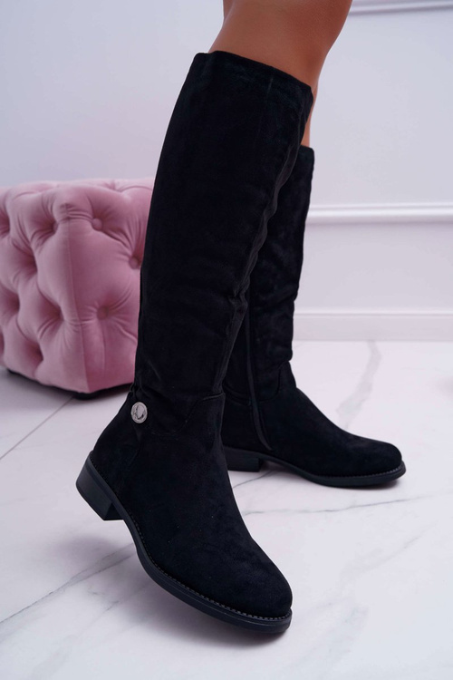 Women's Flat Knee Boots Black Xomea