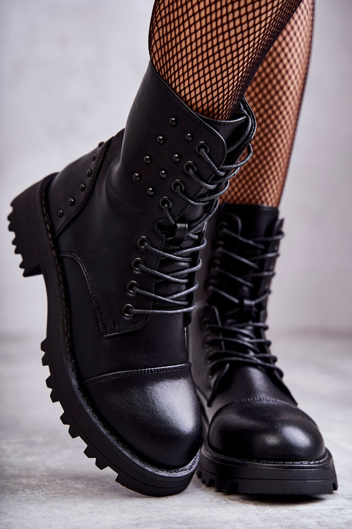 Leather Boots With Studs Black Palmira