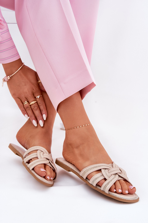 Women's Flat Sandals With Intertwining Straps Beige Acimine