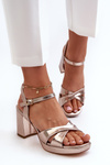 Women's Sandals with Chunky Heel Faux Leather Golden Jatine