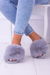 Lu Boo Women's Furry Flip Flops Grey Fur XXL