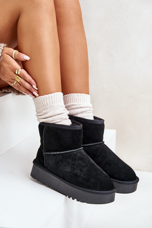 Women's Suede Snow Boots On Platform Above Ankle Black Rianaella