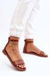 Leather Flat Zipper Sandals Brown Millou
