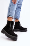 Women's Suede Trapper Boots with Thick Sole and Zipper Black Edivame