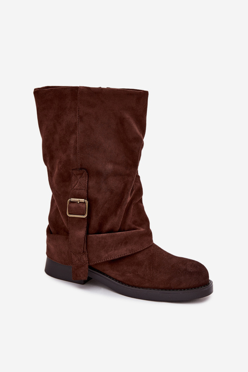 Women's Boots With Turned Shaft To Mid Calf With Clasp Chocolate Minelle