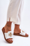 Leather Women's Platform Sandals with Decoration White Azera