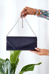 Elegant Clutch Bag With Chain Dark Blue