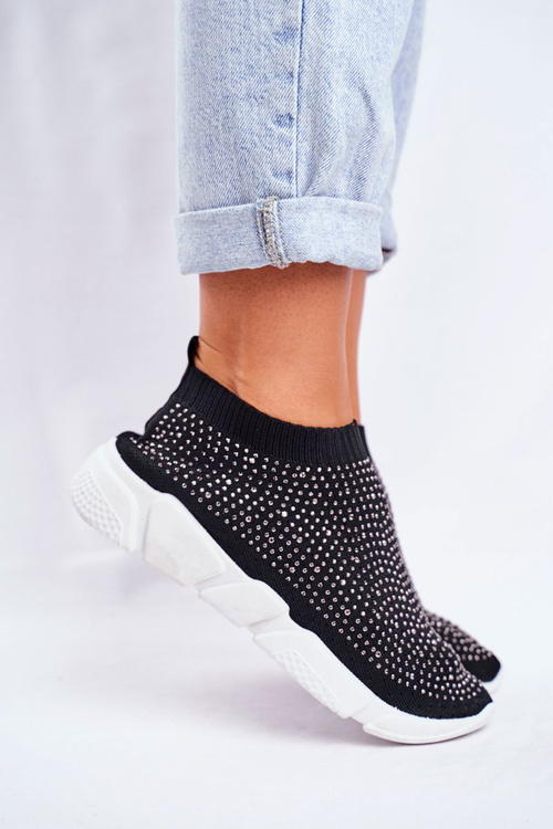 Women's Sport Shoes Slip On Black with Zirkons Milodin