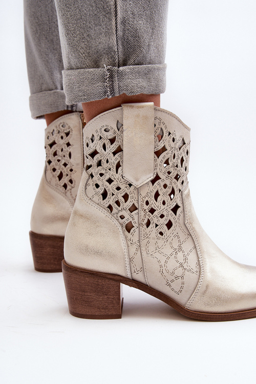 Botki Damskie Ażurowe Na Obcasie Zazoo 3394/2 Złote