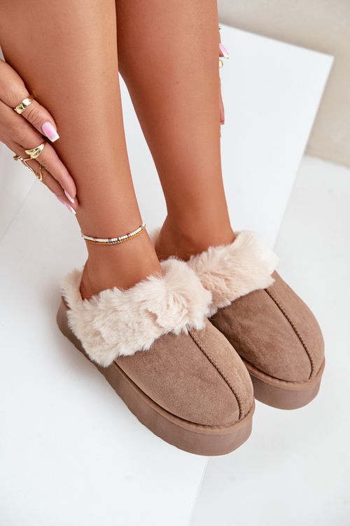 Women's Snow Slippers On Thick Sole With Fur Dark Beige Doriola