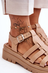 Sandały Skóra Płaskie Paseczki Beżowe Diosa D-27