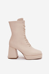 Women's Winter Boots On Heel With Lacing Light Beige Juvina