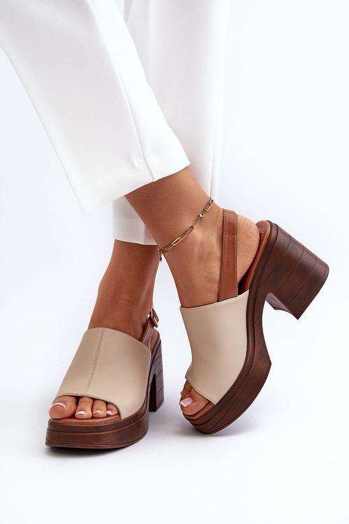 Elegant Women's Sandals in Beige Eco Leather on Block Heel Vattima