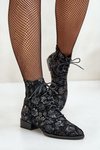 Suede Patterned Ankle Boots With Flat Heel Maciejka 06391-01 Black