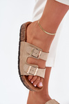 Women's Slip-On Sandals On Cork Sole Gold Cortina