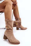 Women's Insulated Boots with Ruched Shaft on Stiletto Heel Beige Shavy