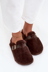 Faux fur women's slippers on a platform with a strap and buckle brown Noraline