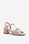 Beige Glossy Women's Sandals with Heels Sergio Leone SK880