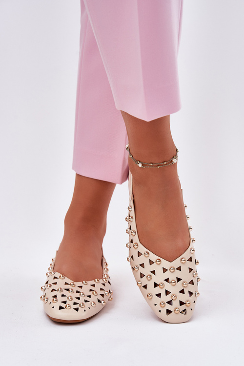 Damskie Baleriny Ze Zdobieniem Płaski Obcas Beżowe Nilarisela