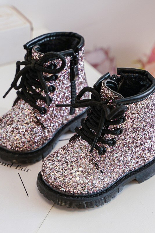Children's Glittery Lined Boots with a Zipper Pink Saussa