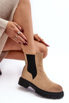 Women's Lined Ankle Boots with Zipper Beige Vesta