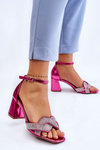 Sandals On A Low Heel With Rhinestones Fuchsia Monra