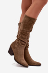 Women's boots with ruched upper on heel lined green Paelina