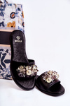 Leather Women's Slippers With Decoration Nicole 2726 Black