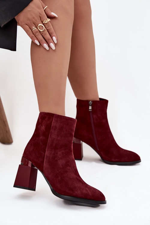Women's Ankle Boots Made of Natural Suede on Heel Lined D&A CR52-718 Bordeaux