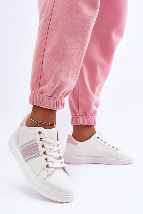 Buty Sportowe Damskie Skóra Biało-Różowe Rilee 2085