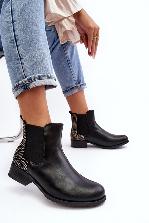 Botki Sztyblety Damskie Zdobione Czarne Donname M679