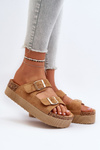 Women's Platform Sandals with Buckles Camel Lolpey