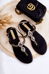 Fashionable Women's Sandals Flip-Flops With Decorative Rhinestones Black Bellia