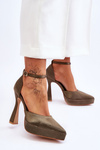 Fashionable Pumps On A Wide High Heel Dark green Madness