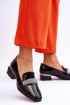 Patent High Heel Loafers With Cubic Zirconia Black Lavern