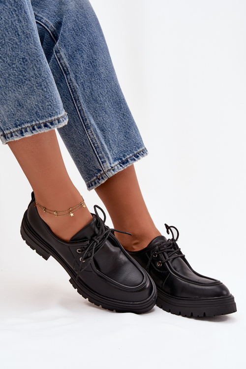 Damskie Eko Skórzane Półbuty Czarne Adrelle