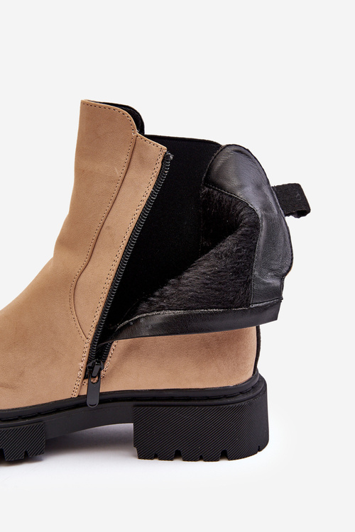 Women's Lined Ankle Boots with Zipper Beige Vesta