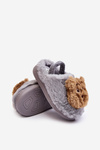 Kapcie Futrzane Dziecięce Z Misiem Szare MP8626