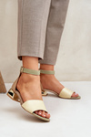 Leather sandals on gold heel beige Laura Messi 2143