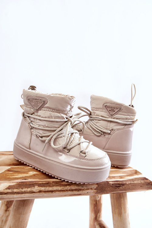 Warm Lace Up Snow Boots Beige Colina
