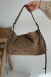 Leather Suede Bag With Decorative Lacing Dark Beige Janelis